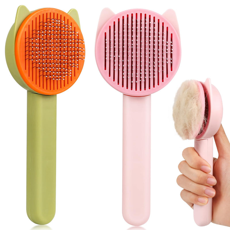 Cat brush, dog brush, pack of 2 pet brushes, self-cleaning dog cat brush with one button, brush for pet grooming for removing undercoat, loose fur and dirt with handle - PawsPlanet Australia