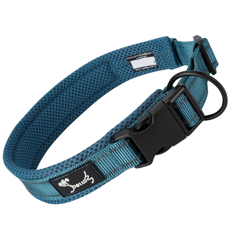 IDOGCHEW Dog Collar Adjustable and Reflective, Breathable Nylon Soft Padded Collar, Multiple Sizes for Small Medium Large Dogs (Blue, S) Blue - PawsPlanet Australia