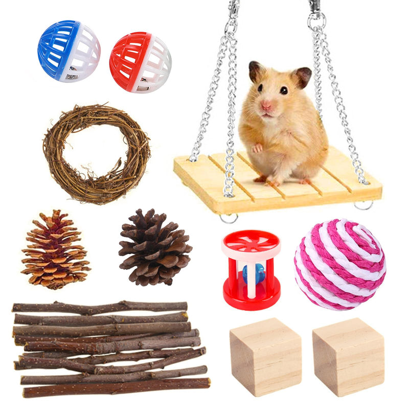 ZJRung 11 Pieces Hamster Chew Toy Set for Small Animals Hamster Chew Toy Accessories Molar Molar Tooth Toy Toy for Guinea Pigs Rats Chinchillas Toy Accessories - PawsPlanet Australia