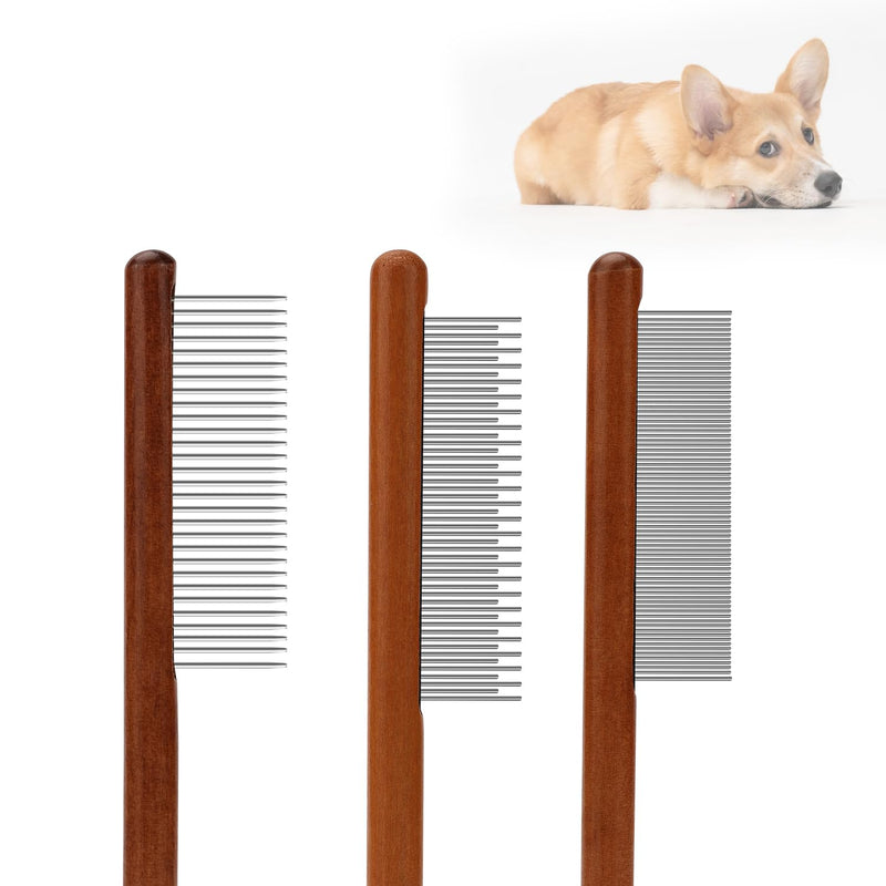 Pack of 3 Grooming Combs for Dogs, Cat Combs Made of Solid Wood with Rounded Tooth Tip Hair Comb Pet Metal Flea and Tick Comb for Cats Dogs Rabbits Tangled Hair (3 Sizes) - PawsPlanet Australia
