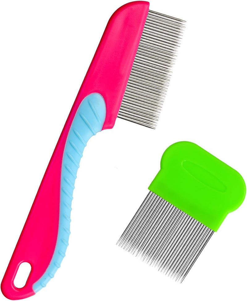 Pack of 2 lice comb, stainless steel flea comb, durable lice combs, flea comb, plastic lice comb, lice combs for caring for and removing dandruff or lice - PawsPlanet Australia