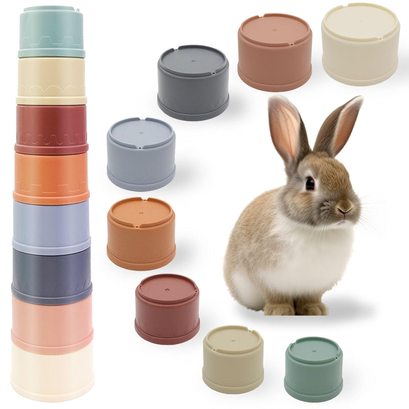 TiciKim Pack of 8 stacking cups for rabbits, multi-coloured rabbit toy, stackable rabbit food toy, feed dispenser for rabbits, bunny nesting toy for small animals, rabbits, hamsters and more - PawsPlanet Australia