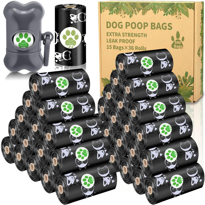 POWZOO dog waste bags 36 rolls (540 bags) with dispenser, waste bags, suitable for leaving the house, portable - black dog waste bags, with a light lemon scent. - PawsPlanet Australia