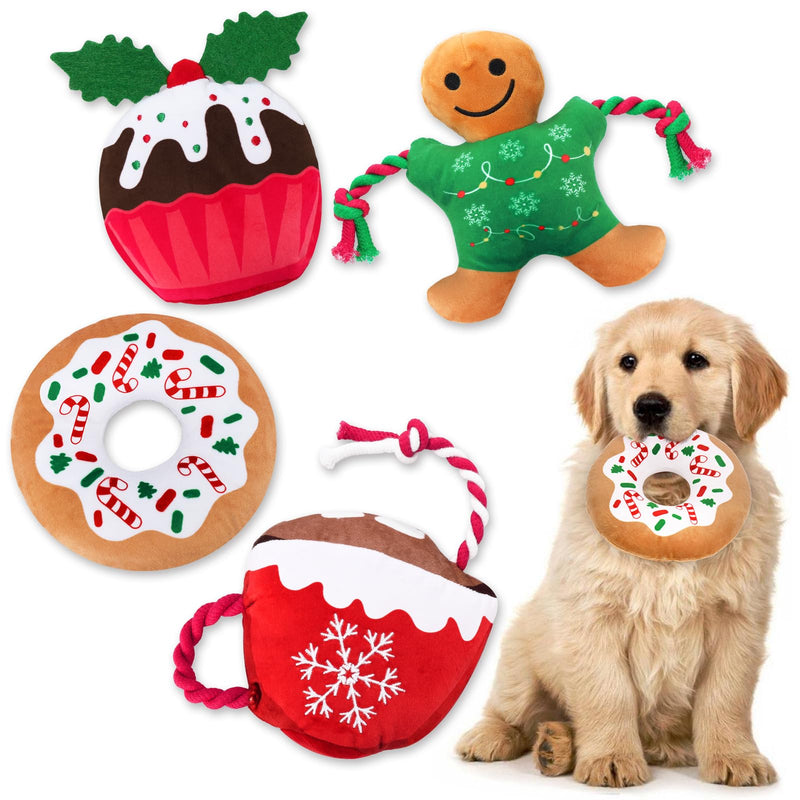 Rhdekoein Christmas Dog Squeaky Toy, Plush Dog Toy for Small Dogs with Squeakers, Interactive Puppy Chew Toy, Cute Soft Stuffed Dessert Set of 4 - PawsPlanet Australia