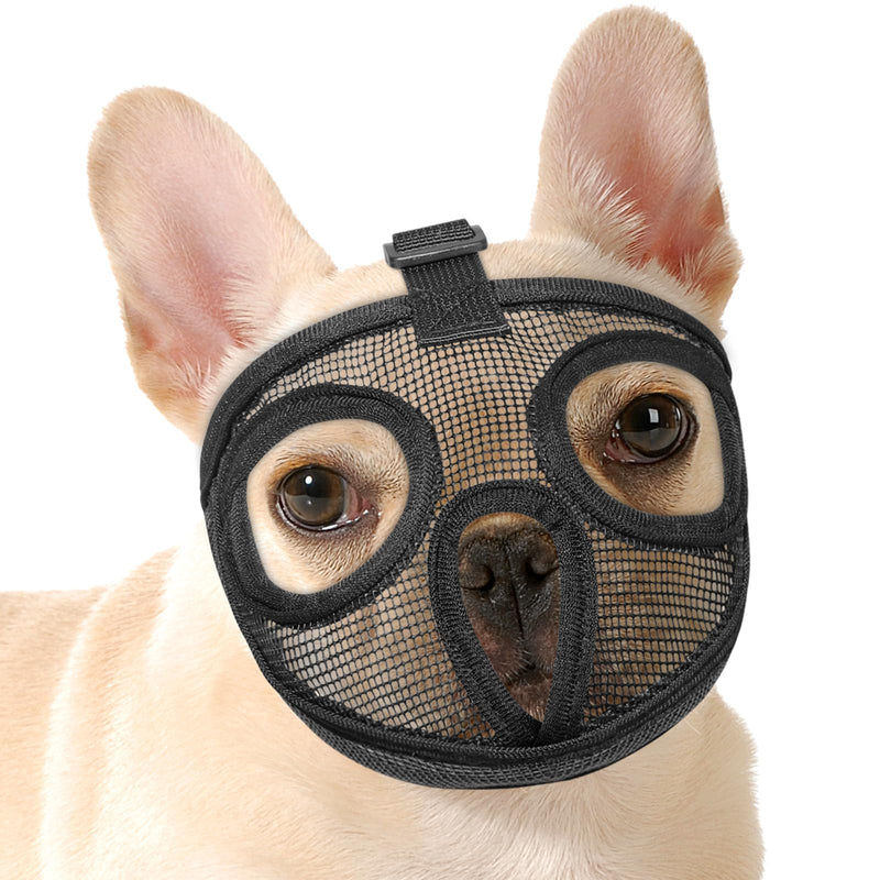 Bpawser Short Snout Dog Muzzles Adjustable Breathable Mesh Bulldog Muzzle for Biting Chewing Barking Training Dog Mask Black (L) L - PawsPlanet Australia