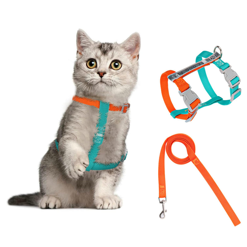 Moorle Cat Harness with Leash, Cat Harness, Escape-Proof, Adjustable, Escape-Proof Cat Vest with Reflective Strips, Lightweight Cat Harness, Kitten Set for Cats and Dogs (S) S Orange and Blue - PawsPlanet Australia