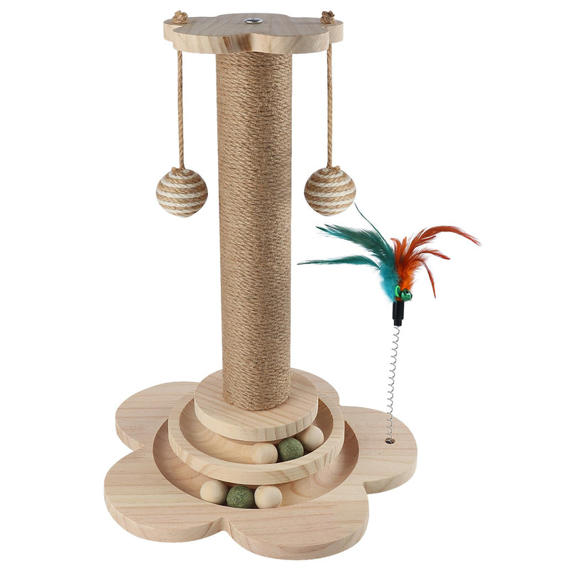 Vefhby Cat Toy 4 in 1 Cat Toy Self-employment, Sisal Rope Scratching Post with Hanging Balls, Interactive Cat Toy with Spring, Cat Toy Intelligence Solid Wood Flower - PawsPlanet Australia