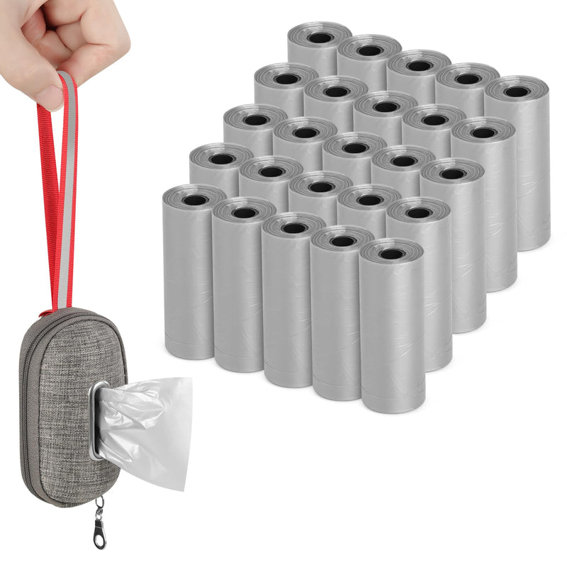 Dog Poop Bags 25 Rolls (375 Bags), Extra Thick and Leak-Proof 22 x 30CM, with Portable Dispenser Suitable for All Types of Pets (Gray) Gray - PawsPlanet Australia