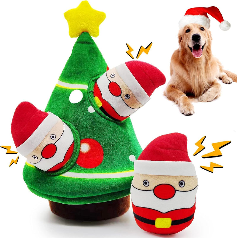 CIIVURR Dog Toy Christmas Intelligence with 3 Squeaky, Interactive Crinkle Paper Dog Toy Indestructible Sniffing Carpet for Dogs, Sniffing Toy for Medium and Small Dogs - PawsPlanet Australia