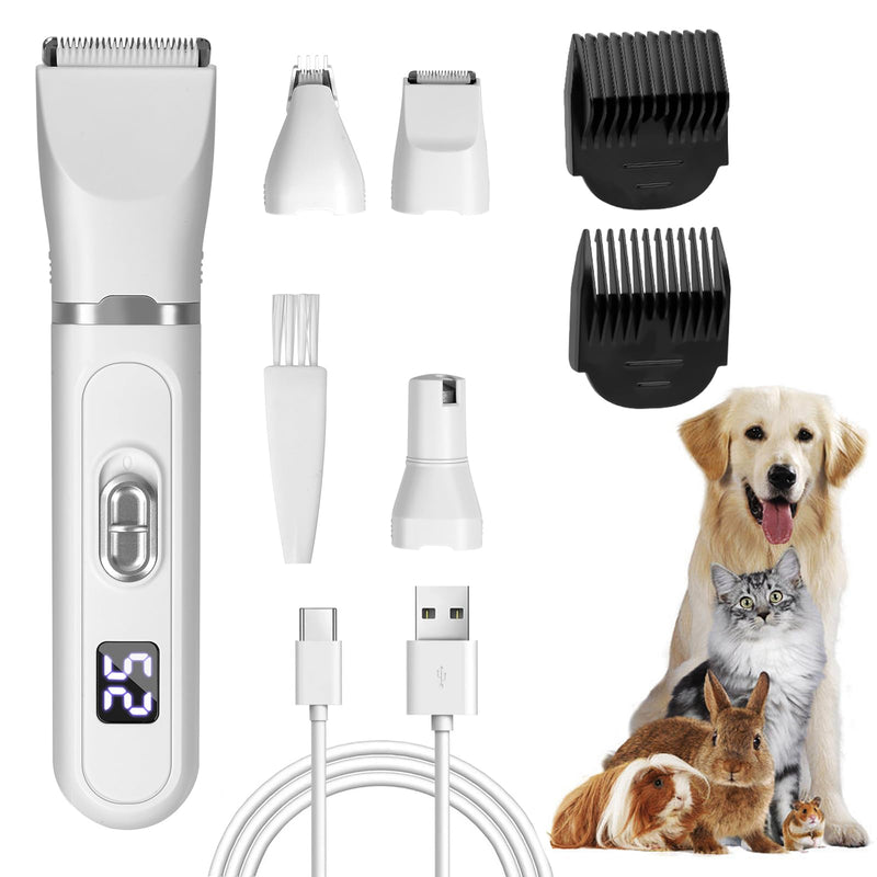 Dog clippers, 4 in 1 quiet animal hair clippers, professional clippers for dogs and cats with LED display, rechargeable clippers for dogs, cats, paws, eyes, ears, face, body - PawsPlanet Australia