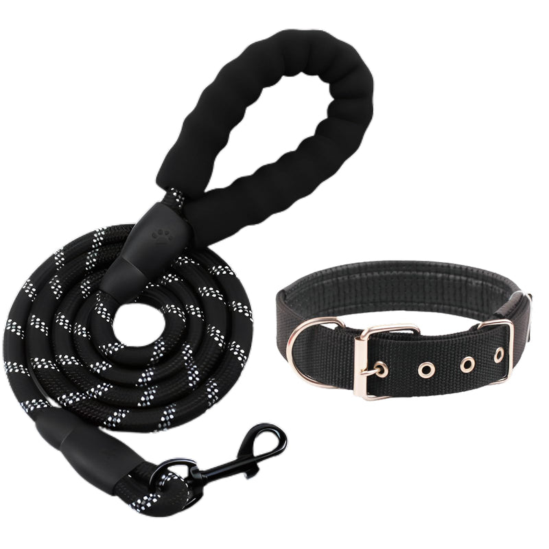 2M towing leash for dogs, strong dog leash with padded handle, reflective nylon rope, lockable hook, training leash running leash for large and medium-sized dogs (black) black - PawsPlanet Australia