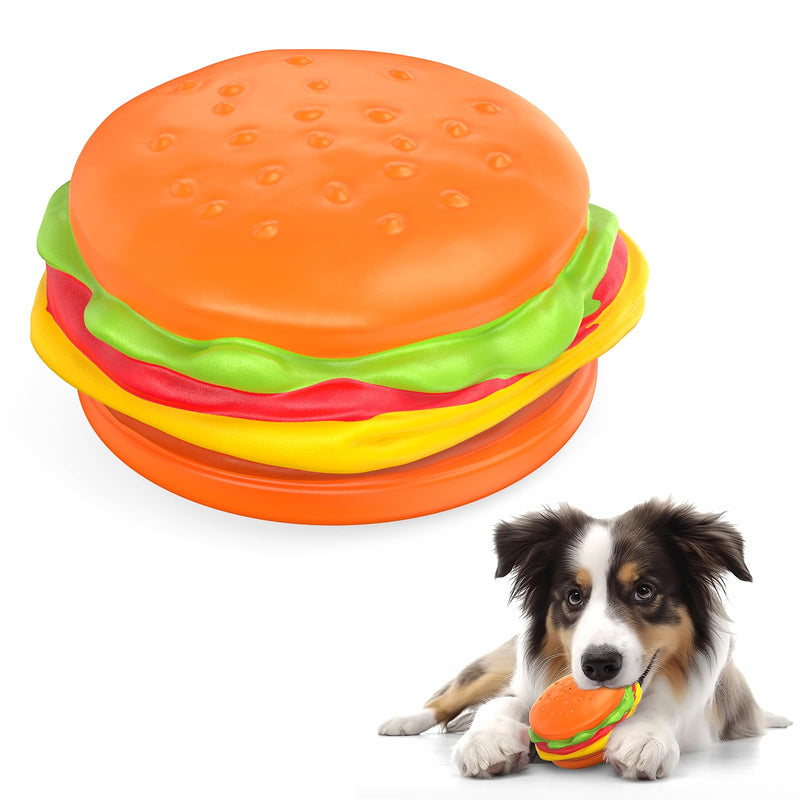 RUXAN Indestructible Dog Toy for Aggressive Chewers, Durable Teeth Cleaning Toy with Squeaky, Toughest Natural Rubber Dog Toy for Medium/Large Dogs Orange - Burger - PawsPlanet Australia