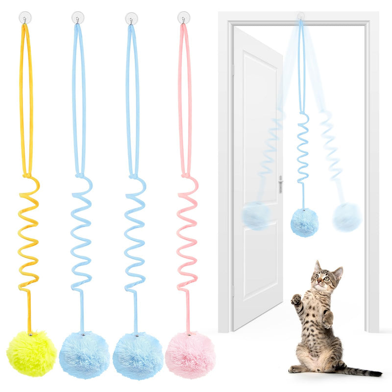 Pack of 4 cat toys hanging door frames, interactive toy set for cats, cat toys for door frames, teaser cat toy, bouncing retractable for cat run, decompression, games - PawsPlanet Australia