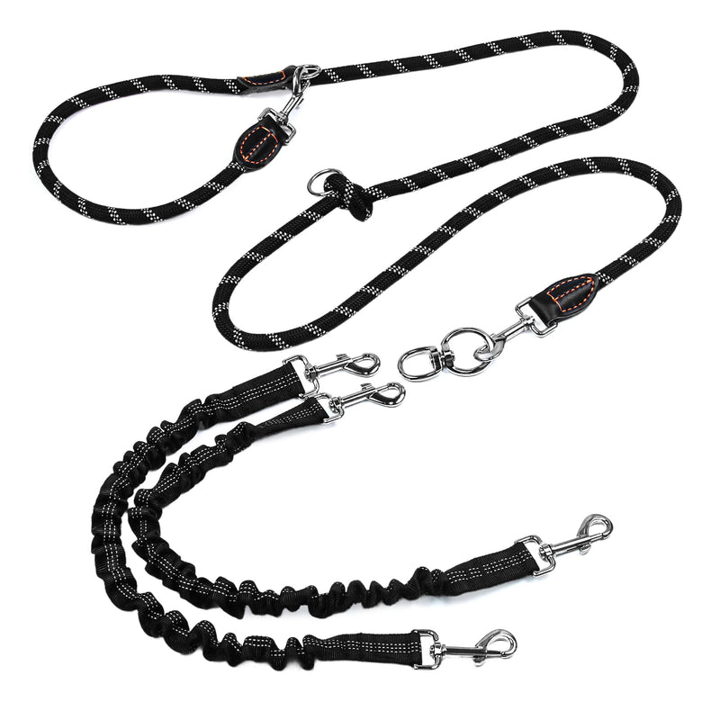 Trhillsbrad 3m x 14mm Double Dog Leash for 2 Dogs, Adjustable Dog Leash Large Medium Dog, Tangle Free 360° Rotating Splitter Double Leash for Two Dogs, Black - PawsPlanet Australia