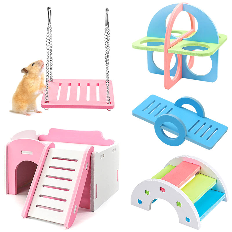 YHSKJCD 5 pieces hamster toys, DIY hamster accessories set, rocker swing house, rainbow bridge, hamster exercise toy for hamsters, rats, gerbils, small animals - PawsPlanet Australia