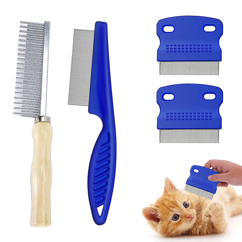 Flea Comb for Cats & Dogs, Lice Comb, Dust Comb for Cats Dogs, Pet Grooming Combs, Stainless Steel Pet Comb, for Combing, Detangling, Detangling and Removing Fleas and Lice, Pack of 4, Butyeak - PawsPlanet Australia