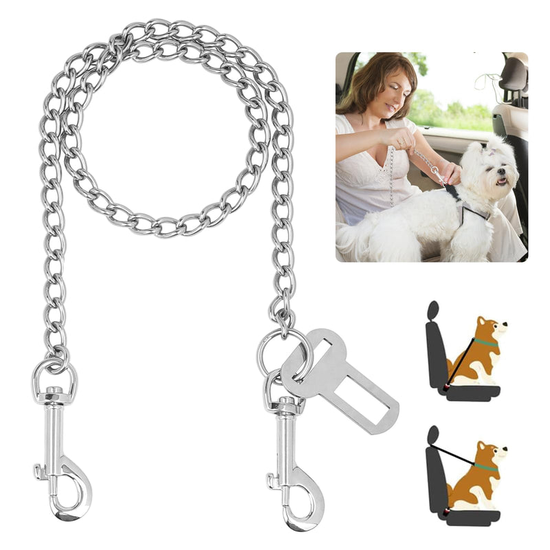 EFUTURETIME Bite-resistant dog leash chain 85 cm, dog belt short for the car back seat, dog seat belt dog 304 stainless steel, dog leash chew-proof for small/large dogs, cats - PawsPlanet Australia
