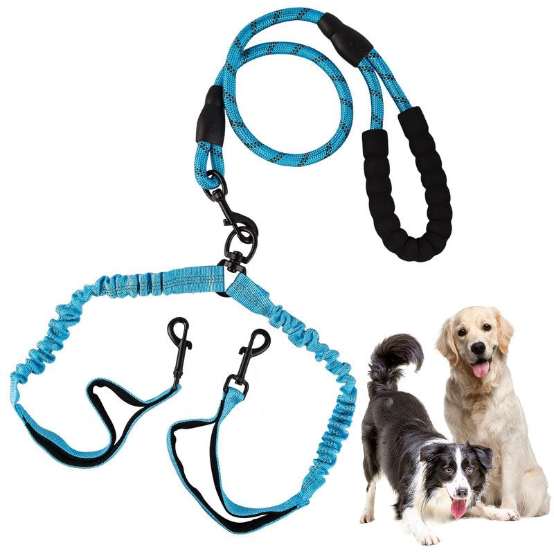 Double Lead Dog Lead for 2 Dogs, Dog Lead Medium Dogs with Soft Non-Slip Handle Reflective Anti Tangle Lead for Small and Medium Dogs for Walking Jogging (Blue) - PawsPlanet Australia