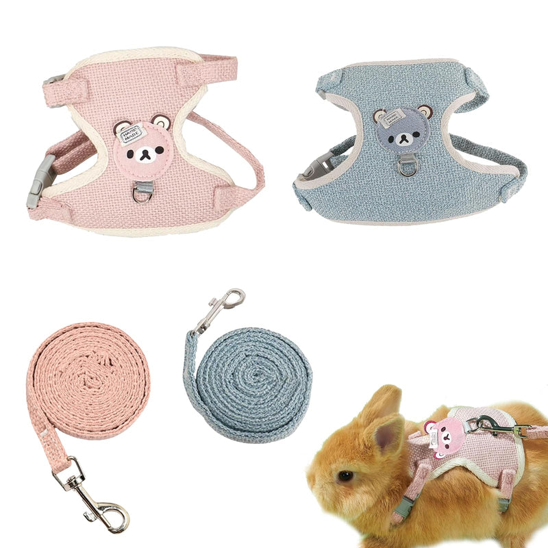MsTeco Pack of 2 Adjustable Rabbit Harnesses, Rabbit Leash for Dwarf Rabbits, Leash Soft Harness for Rabbits, for Small Animals, Rabbit, Hamster, Cat, Outdoor (S, Blue, Pink) - PawsPlanet Australia