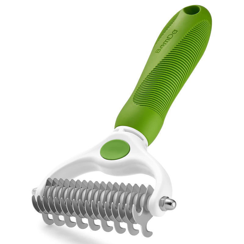 BomDa Double-Sided Dog Brush Cat Brush for Long Hair Undercoat - Undercoat Comb Removes Undercoat & Tangles - Pet De-Matting Brush - Fur Brush (Green) Green - PawsPlanet Australia