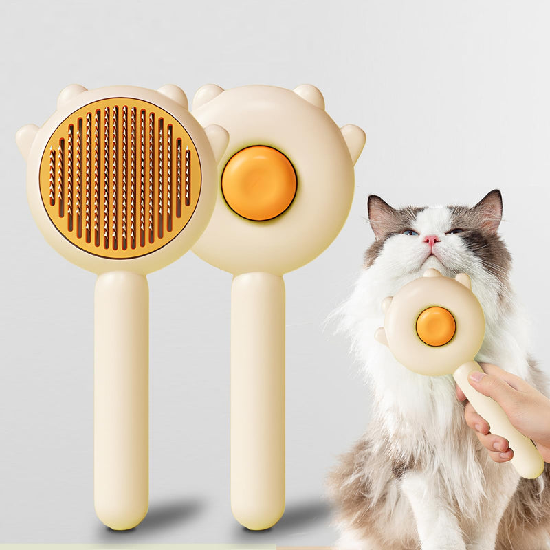 absob Grooming Brush for Cats and Dogs Self-Cleaning Slicker Brush for Removing Loose Undercoat Tangles and Matted Hair Fur Brush for Short or Long-Haired Cats/Dogs (Yellow-B) Cat Paw Yellow - PawsPlanet Australia
