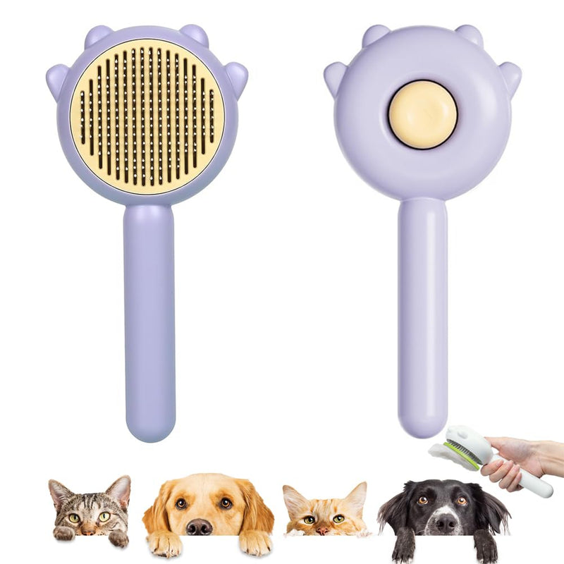 Cat Brush, Self-Cleaning Slicker Brush for Hair Loss and Grooming, Removes Loose Undercoat, Mats and Matted Hair (Purple) Purple - PawsPlanet Australia