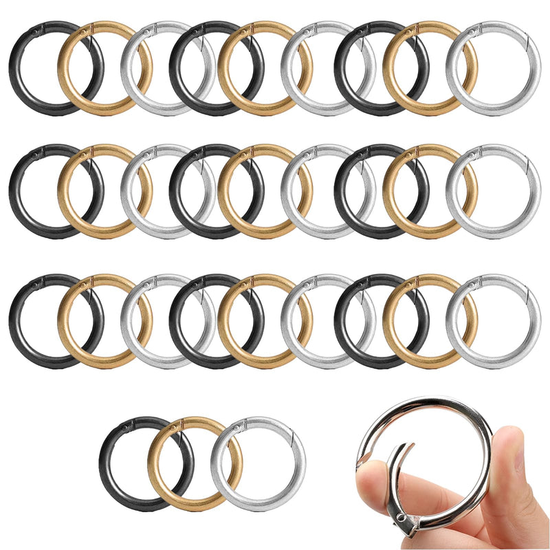 Pizsieat Pack of 30 Carabiners Round 35 mm Zinc Alloy Carabiner Hooks Round O-Ring Carabiner Ring Jump Ring with Spring Opening for Key Chain Backpack and DIY Crafts (Silver Gold Black) - PawsPlanet Australia