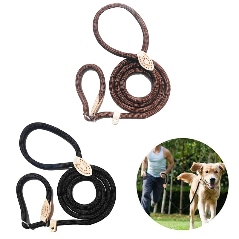 Pack of 2 slip leashes for small dogs, dog leash, durable, adjustable, nylon training leash for small and medium dogs, coffee color/black - PawsPlanet Australia