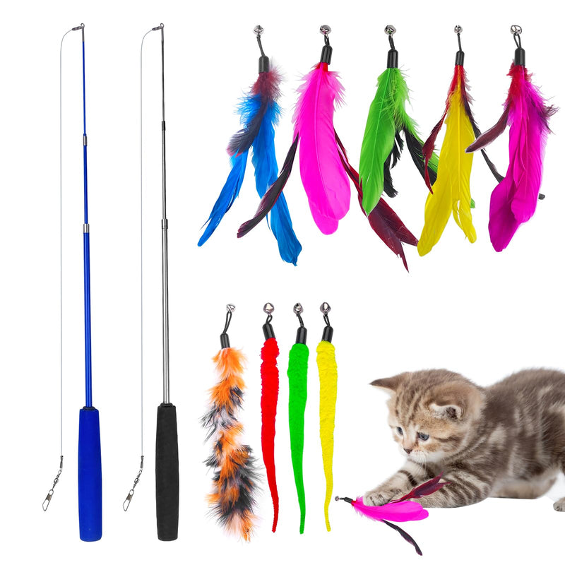 Fousenuk Cat Fishing Rod Stable with Feathers, Pack of 12 Cat Toys Intelligence, Cat Toy, the Cat Fishing Rod Is 31cm Long Can Be Extended to 83cm, Feather Toy for Employment - PawsPlanet Australia