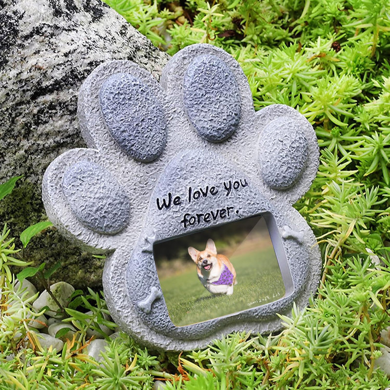 KAGUOl Dog Memorial Plaque, Dog Memorial Stone, Dog Grave Decoration, Can Store Photos, Resin Material, Weatherproof, Dog Paw Shape, 15 x 15 cm - PawsPlanet Australia