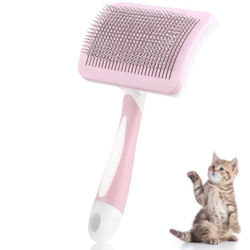 Cat brush short hair cat comb with handle brush cat pet dog brush pet brushes self-cleaning fur brush for long hair and short hair (pink). - PawsPlanet Australia