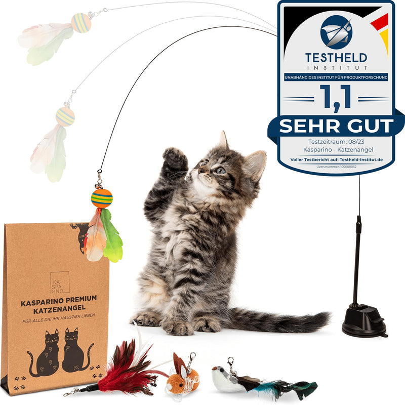 KASPARINO stable cat fishing rod - cat toy fishing rod with feathers, bird and suction cup - self-employment cat toy - durable cat fishing rod incl. catnip - interactive cat toy set version 2.0 - PawsPlanet Australia