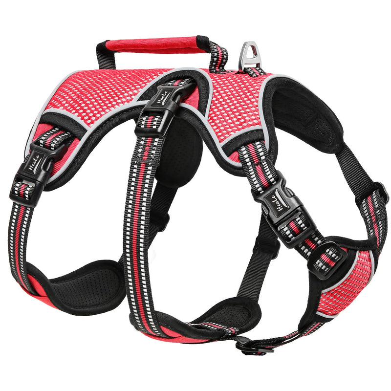 HEELE dog harness, escape-proof, buckle in the neck area, reflective, chest harness with robust handle, panic harness for dogs, dog harness with a stable impression, fits like a glove, red, L - PawsPlanet Australia