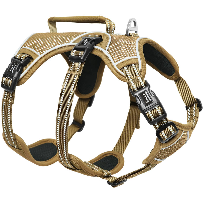 HEELE dog harness, escape-proof, buckle in the neck area, reflective, chest harness with robust handle, panic harness for dogs, dog harness with a stable impression, fits like a glove, brown, M - PawsPlanet Australia