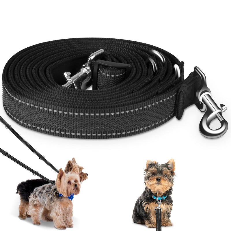 Adjustable Dog Lead 3m, Nylon, Double Lead, Glow in the Dark, with Premium Reinforcement, Suitable for Large and Medium Dogs, 15mm Wide - Neon Green (Glow Black) Bright Black - PawsPlanet Australia