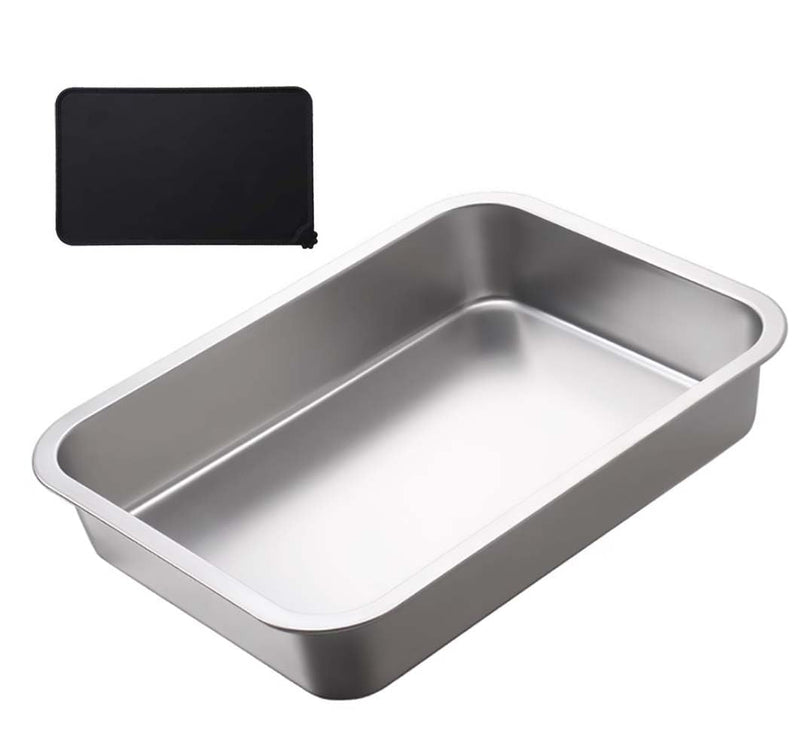 GRFELI Cat litter box made of stainless steel, large box for cats and rabbits, never absorbs odours, easy to clean (60 x 40 x 10 cm)... 60 x 40 x 10 cm - PawsPlanet Australia