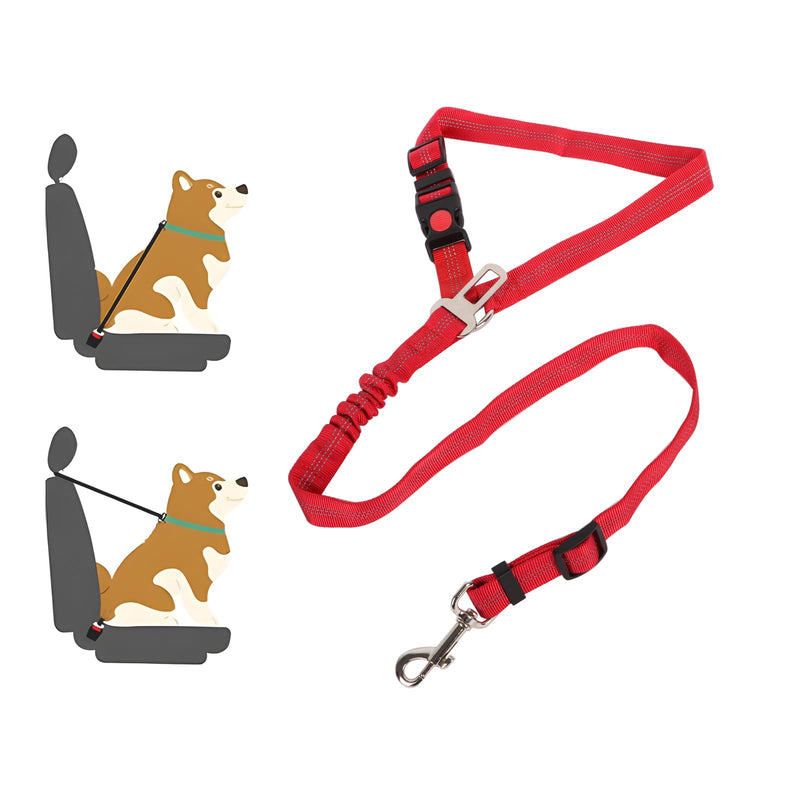 Lollanda Dog Car Seat Belt, Dog Belt for Car Seats with Reflective Strips and Buffer Ropes, Adjustable Dog Belt for Large, Medium and Small Dogs (Red) Red - PawsPlanet Australia