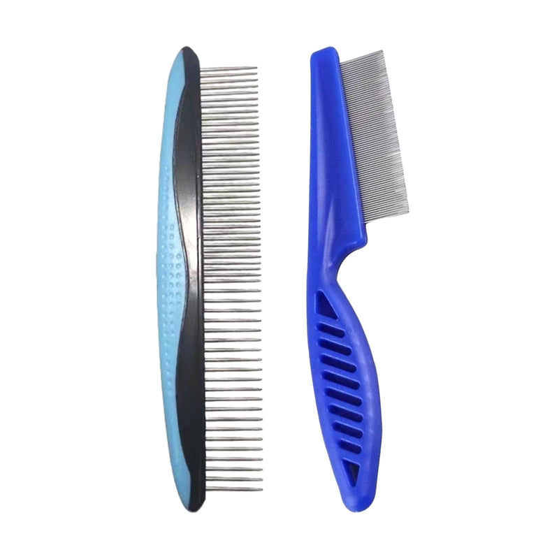 2-piece pet comb, portable cat dog flea comb, professional flea comb for removing fleas, stainless steel pet care combs, lice comb dust comb for cats and dogs (blue). - PawsPlanet Australia