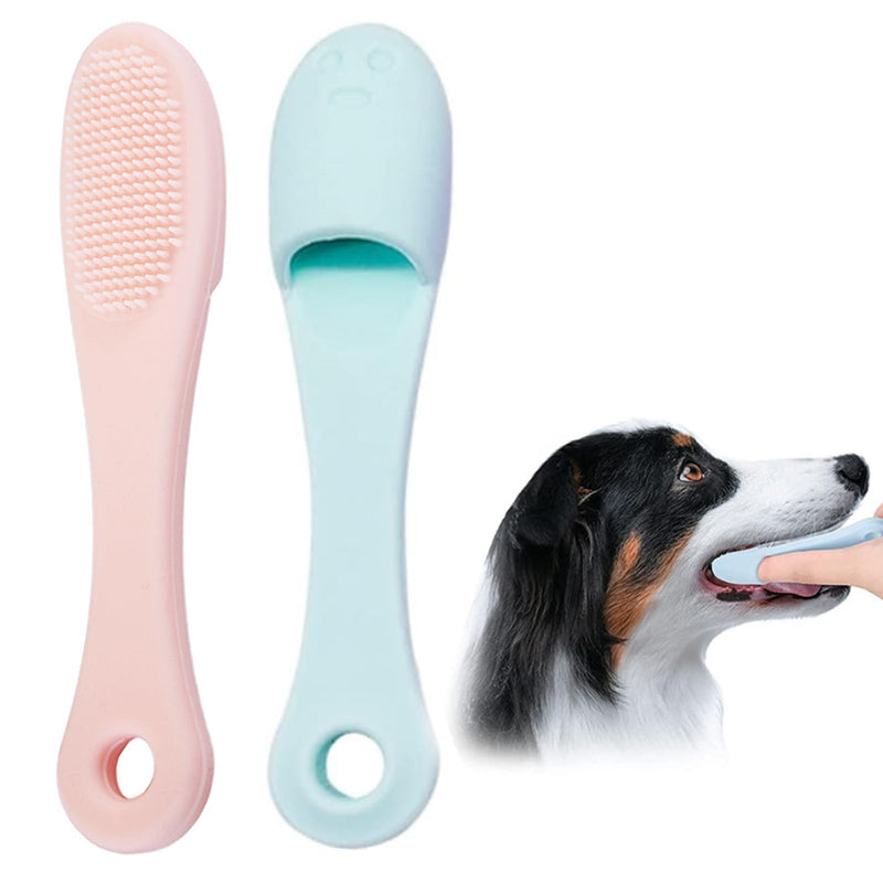 Set of 2 dental care dog, dog toothbrush, finger toothbrush dog, dog toothbrush for small dogs, silicone finger toothbrushes, dental care, for dogs cats dental care (blue + pink) - PawsPlanet Australia