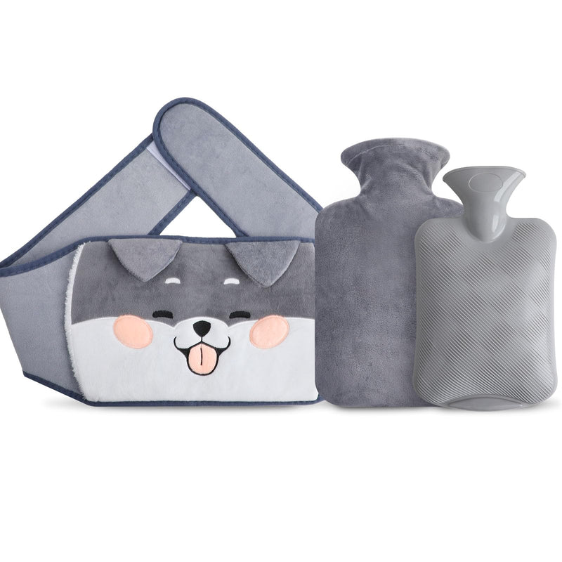 Hot Water Bottle with Soft Cover and Waist Cover, 1000ml Hot Water Bottle Belt 3 in 1 Warm Hot Water Bottle Hot Water Bottle Waist Warmer, Rubber Hot Bag for Neck, Shoulder, Back, Legs, Waist - Gray - PawsPlanet Australia
