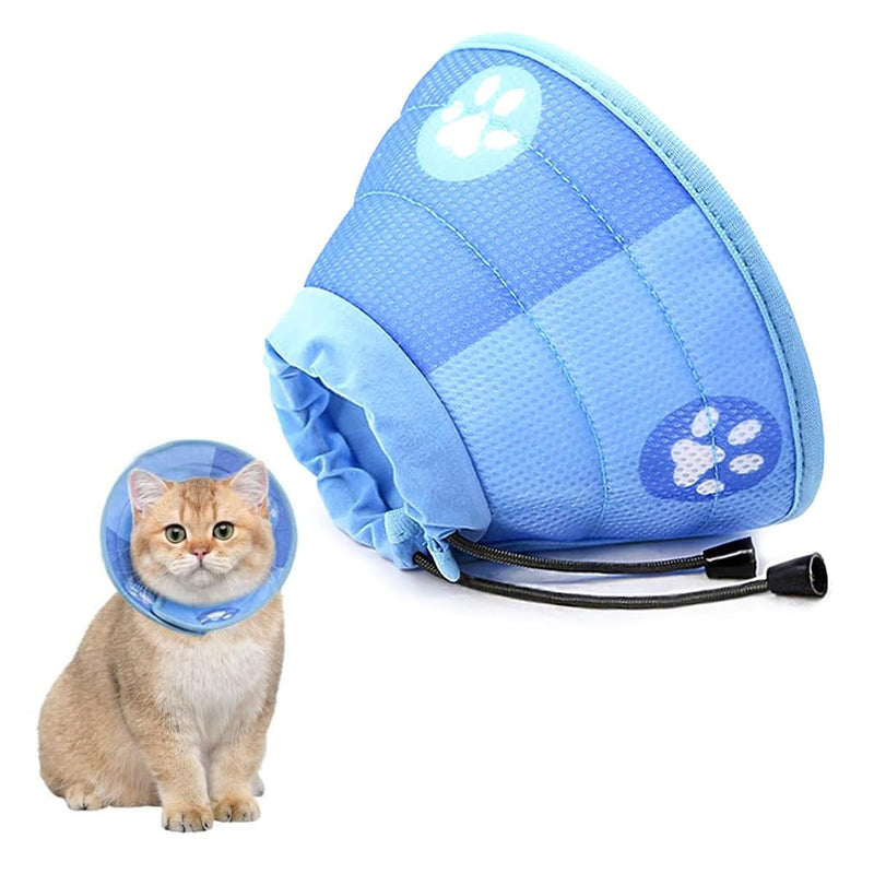 Cat Neck Brace, Protective Collar, Adjustable Cat Collar, Leak Protection, Cat Funnel Recovery Collar, Soft Collar Cone After Surgery and Injuries for Puppies and Cats (M, Blue) - PawsPlanet Australia