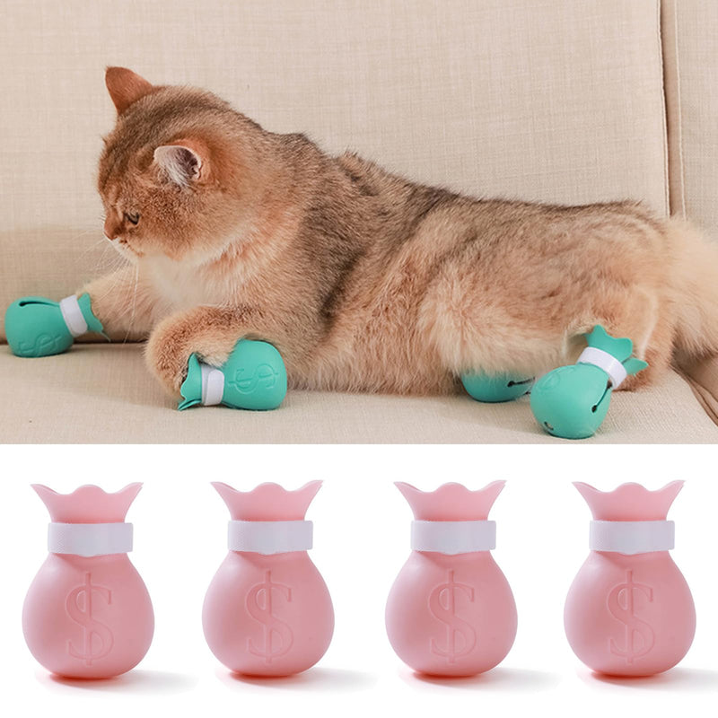 Pack of 4 anti-scratch boots: silicone cat shoes with adjustable paw protection for bathing, shaving, examining and treating cats.（powdered）Pink anti-scratch boots - PawsPlanet Australia
