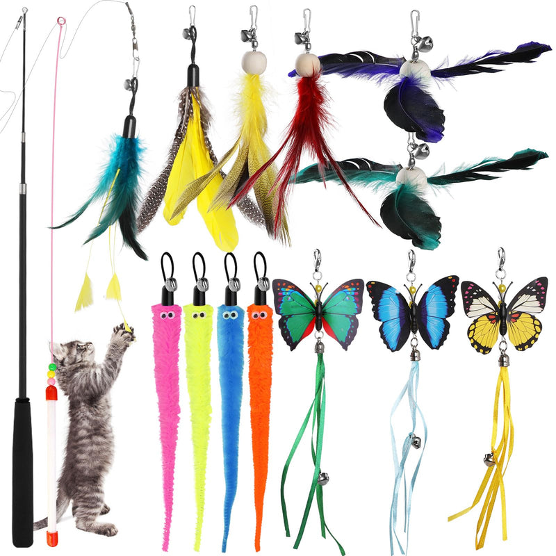 Geepen Cat Toy Set, (16 Pieces) Interactive Cat Toy Interactive Cat Toy, Retractable Cat Toy, Cat Feather Toy Refills, Butterfly Toy - PawsPlanet Australia