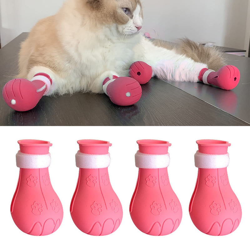 TITA-DONG Pack of 4 Silicone Anti-Scratch Cat Shoes, Anti-Off Shoes, Nail Gloves, Cat Boots Only for Cats, Silicone Pet Cat Paw Protector, Cat Feet, Claw Covers for (Pink) Pink - PawsPlanet Australia