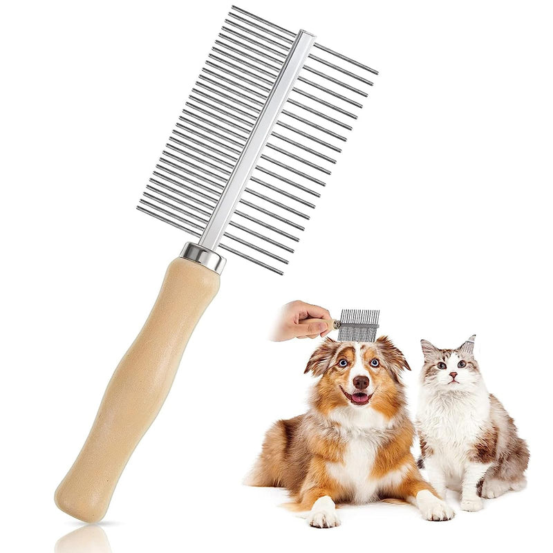 Dog comb cat comb, dog & cat brush suitable for medium to long hair, wooden double comb with metal rounded teeth, pet care comb brush against fleas undercoat - PawsPlanet Australia