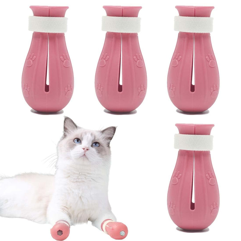AAED Pack of 4 anti-scratch boots, cat shoes, anti-scratch cat shoes, adjustable cat foot covers, for pet care, bathing, shaving, examining and treating cats (pink). - PawsPlanet Australia