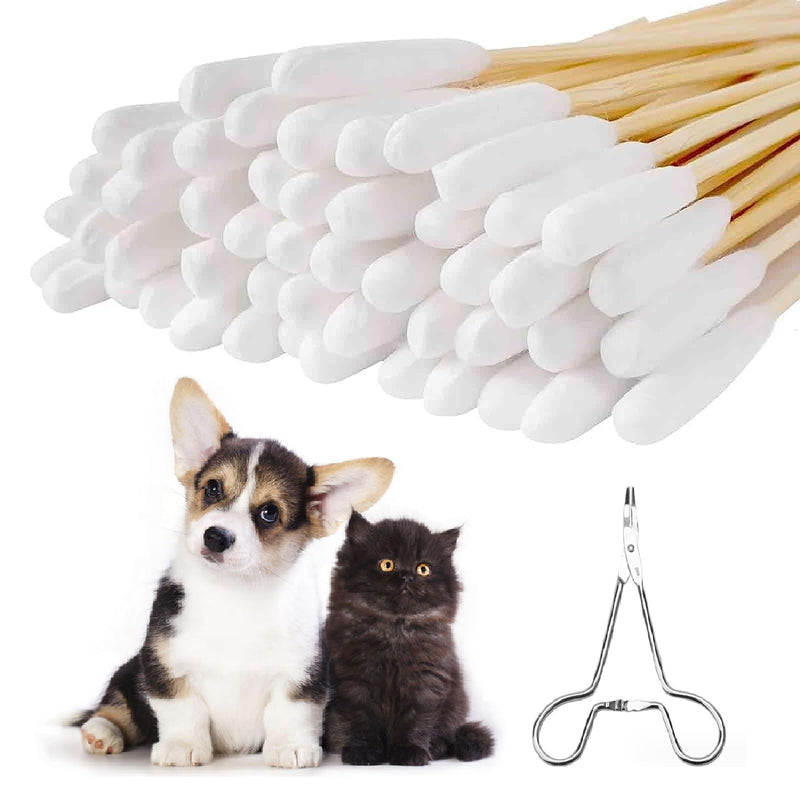 Pet cotton swabs, pet grooming scissors, ear cleaner for pets, cleaning clamp ear hair, 100 pieces 15 cm dog cotton swabs and 1 PC arterial clamp for pets, dogs, cats - PawsPlanet Australia