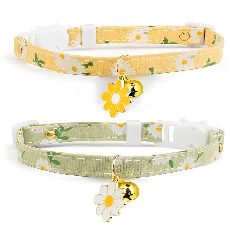 JOCXZI 2 Pack Cotton Breakaway Cat Collar with Bell- Yellow&Green Flowers Pendant Cute Cat Collar Kitten Collar,Ideal for Girl Cats Boy Cats,Soft and Adjustable for Small Medium Dogs - PawsPlanet Australia