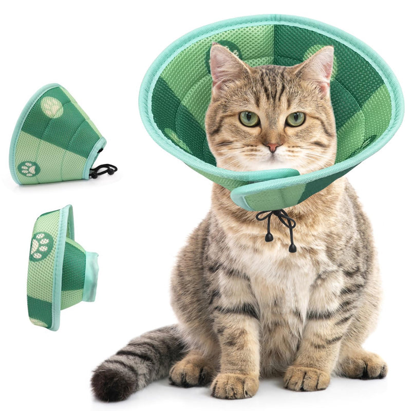 Dolahovy Cat Cone Collar, Soft Recovery Collar for Cats, Lightweight Elizabethan Collar, Adjustable Pet Protective Collar for Surgical Rehabilitation, Care, Wound Healing Green-M - PawsPlanet Australia