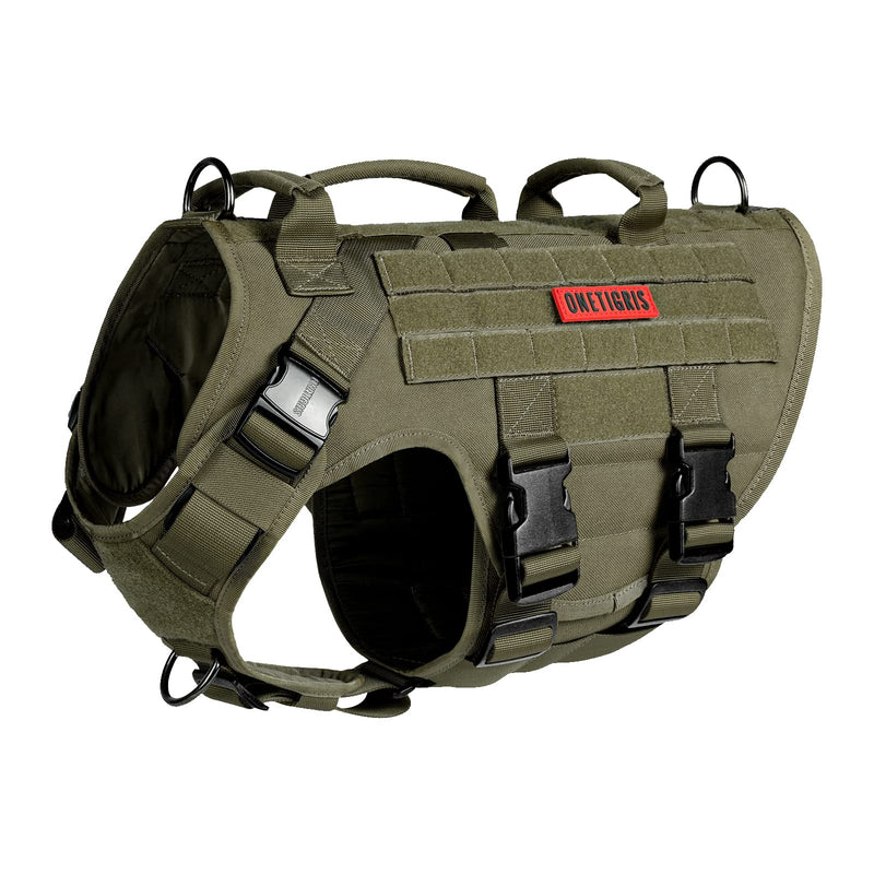OneTigris Dog Harness, X Destroyer Tactical Harness Dog 3 Handles Heavy Duty Dog Vest with Metal Buckles - Green S Ranger Green - PawsPlanet Australia